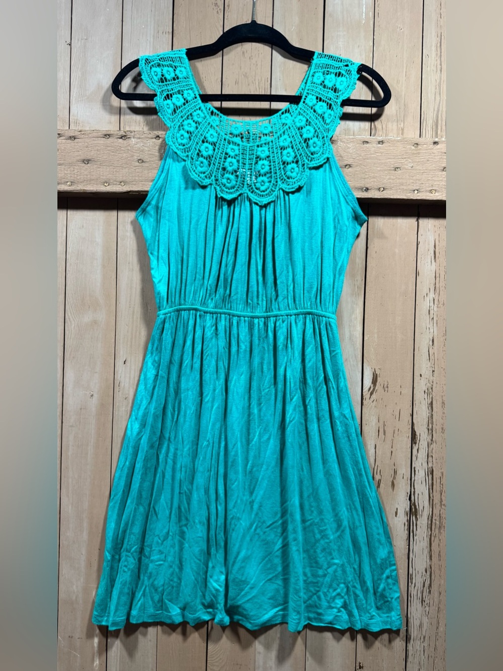 Soprano Green (see 2nd pic) Crochet Yoke Rayon Knit Mini Dress